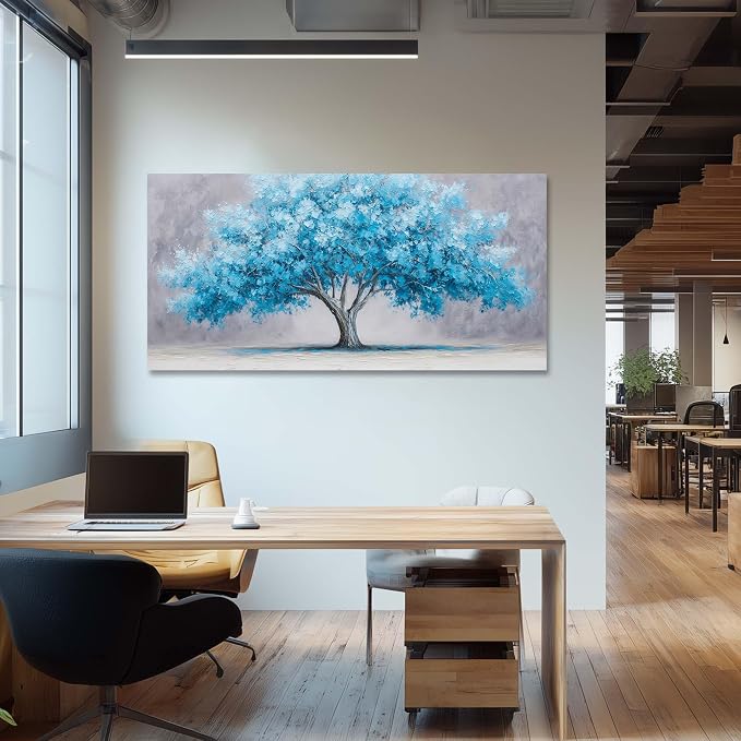 Ggaafet Blue Tree Wall Art for Bedroom Canvas Oil Painting Prints Beautiful Tree of Life Art Deco Modern Artwork Office Family Dining Room Decor