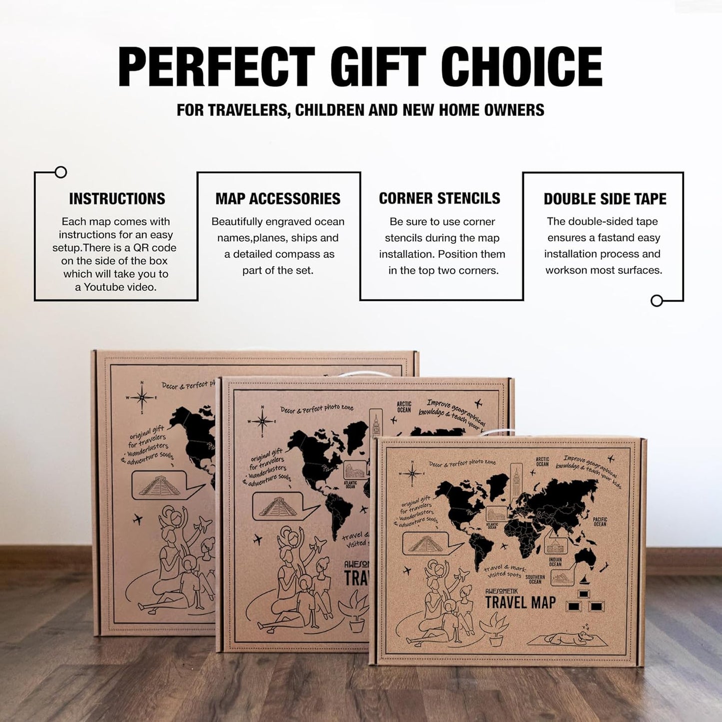 Handmade 3D Wood World Map Wall Art Large Wall Decor Track Your World Travels - Special For Home, Kitchen And Office (Medium, Walnut)