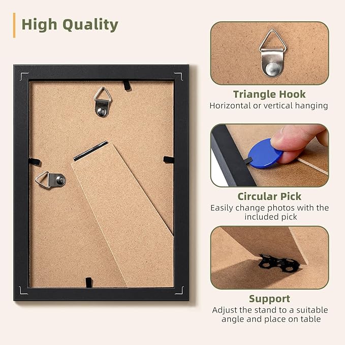 HappyHapi 5x7 Picture Frames Black Set of 10, Tabletop or Wall Display Pictures 4x6 with Mat or 5x7 Without, Multi Photo Frames Collage