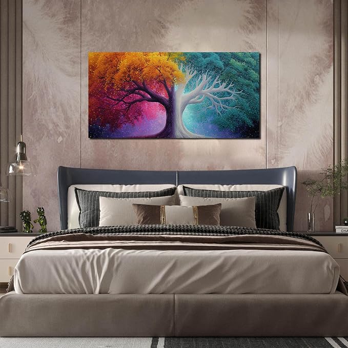 AOZEMI Colorful Wall Art for Living Room Bedroom Home Office Large Tree Canvas Wall Decor Modern Pictures Art Grey Artwork 24"x 48"
