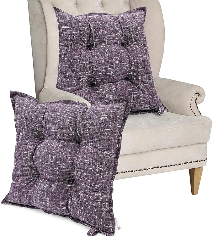 SINSOSSO Large Floor Pillows 22", Thickened Bite-Size Memory Foam Square Non-Slip Cushions for Office Back Support/Yoga/Chair Seat, Fashionable Color-Blocked Fabric & Washable, Purple, 2 PCS