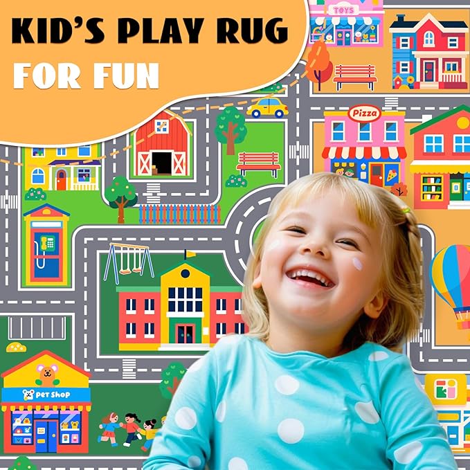 Car Rugs for Bedroom 8x10 Feet, City Life Car Road Rug Educational Learning Traffic Kids Room Rug Decorate Nursery Toddler Classroom Preschool Living Room Playroom