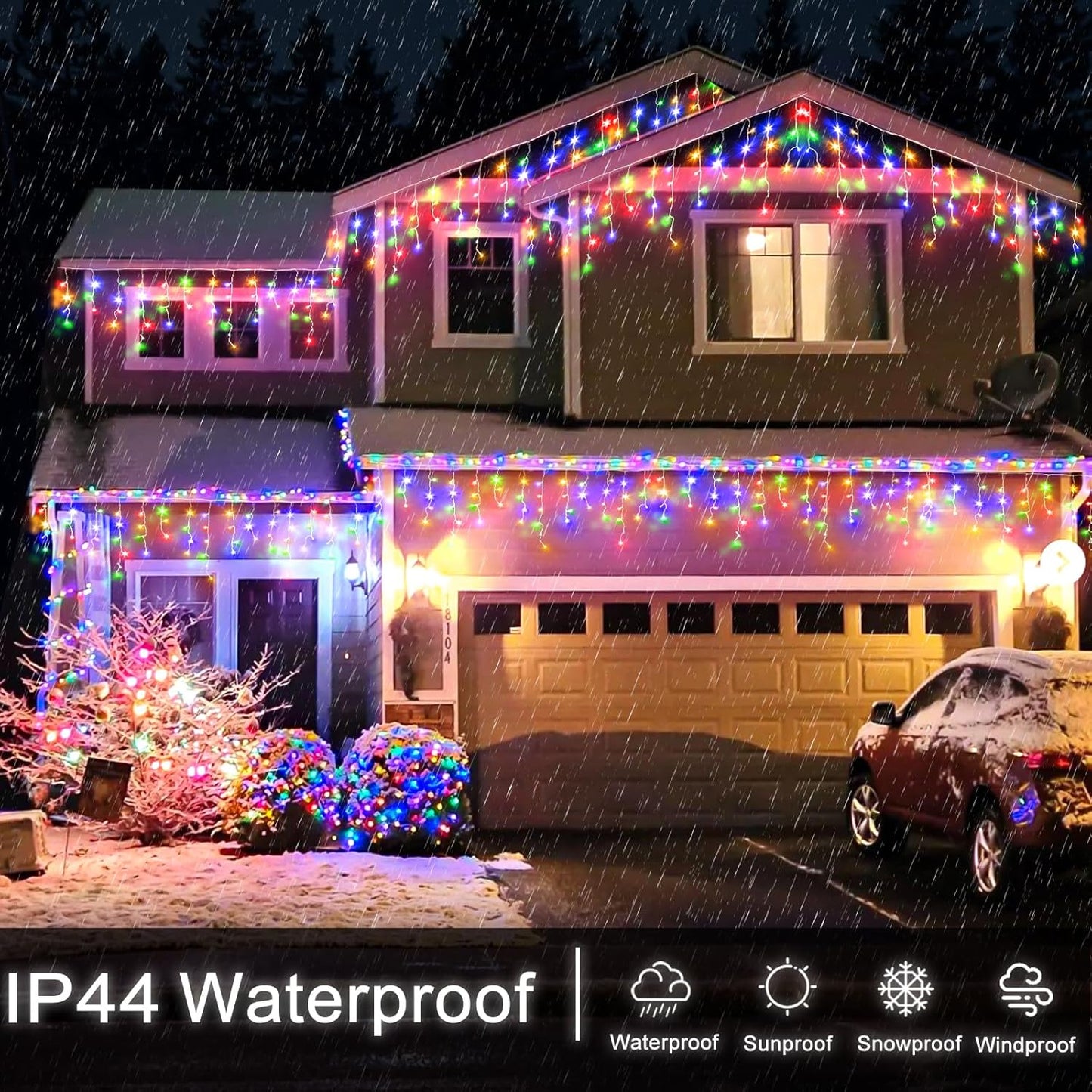 Icicle Christmas Lights Outdoor - 99FT 1216 LED Icicle Lights for Outside 8 Modes with 228 Drops, Waterproof Plug in Fairy String Lights Party Wedding Christmas Decoration Indoor, Multicolor