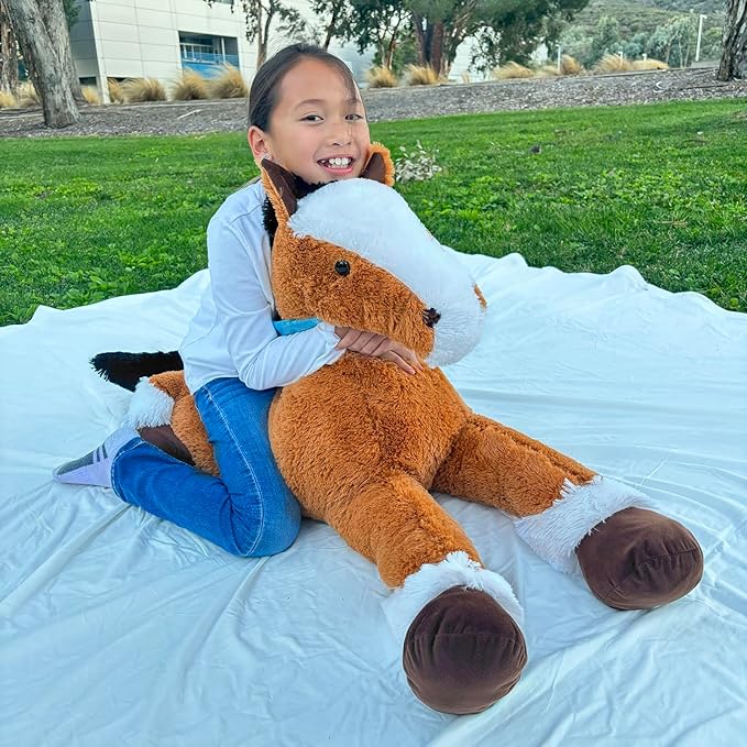 MaoGoLan Large Horse Stuffed Animal for Boy, Big Horse Plush Toy for Girl Boy, Ridable Stuffy Pony for Kid, Stuffed Pony Plush Pillow for Easter Birthday Gifts Baby Shower Party Favor, 47 inches, Tan