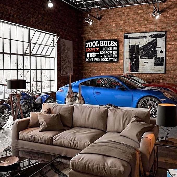 Metal Tin Garage Sign Tool Rules Signs Garage Wall Decor Garage Shop Decorations For Men My Room Tools Rules Sign Man Cave Signs Vintage Garage Decoration Coffee Bar Sign Gifts 12x8 Inch