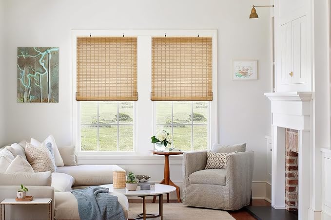 LazBlinds Cordless Bamboo Blinds, 31"x72", Squirrel | Bamboo Roll Up Shades for Windows, Light Filtering Hanging Window Blinds, Bamboo Shades for Patio Indoor/Outdoor Porch