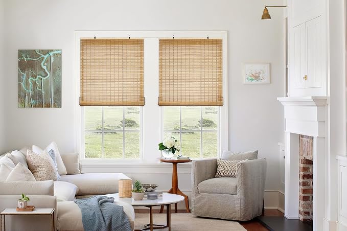 LazBlinds Cordless Bamboo Blinds, 30"x48", Squirrel | Bamboo Roll Up Shades for Windows, Light Filtering Hanging Window Blinds, Bamboo Shades for Patio Indoor/Outdoor Porch