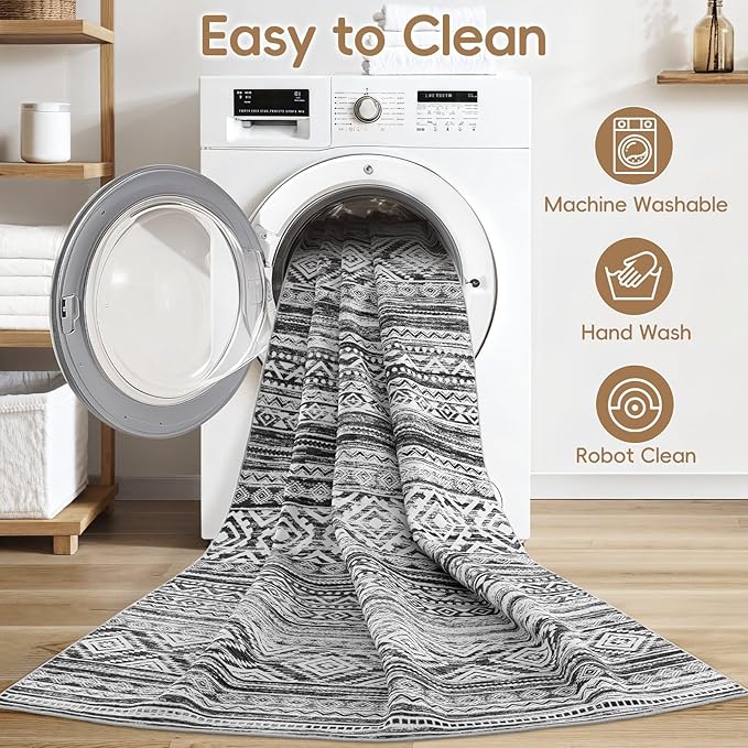 cotiled 6x9 Area Rug Living Room: Washable Boho Rugs with Non Slip Backing Large Soft Indoor Stain Resistant Carpet for Bedroom Farmhouse Dining Room Lightweight Home Decor White/Black