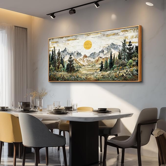XIGUANGART Forest Wall Art,Wall Decor for Living Room,Mountain Pictures,Large Framed Canvas Print Wall Art,Nature Artwork,Modern Rustic Farmhouse Landscape Paintings for Bedroom Office Home Decoration