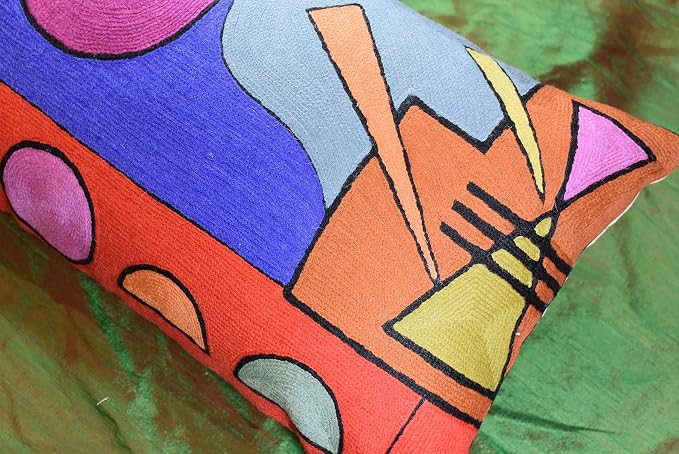 Lumbar Kandinsky Abstract Pillow Cover - Soul VI Modern Throw Pillowcase Modern Chair Cushion Contemporary Pillowsham Farmhouse Couch Cushions Hand Embroidered Wool Size 14x20