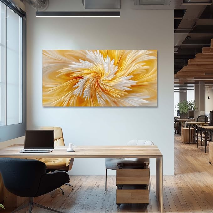 Ggaafet Yellow Abstract Wall Art for Bedroom Canvas Painting Prints Warm Soft Radial Feather Art Deco Modern Artwork Office Family Room Decor