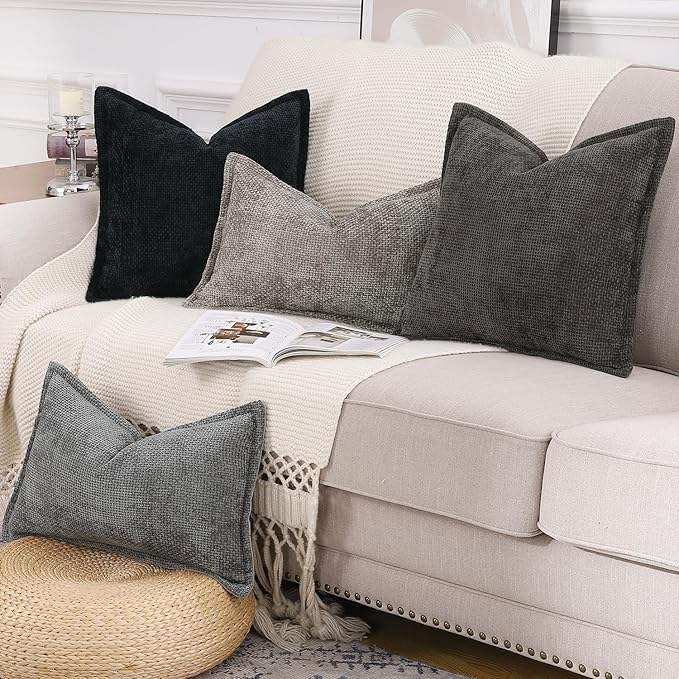 MADIZZ Decorative Chenille Velvet Throw Pillow Covers Set of 2 Soft Boho Textured Neutral Couch Throw Pillow for Bed Modern Farmhouse Home Decor for Sofa Livingroom Dark Taupe 18x18 Inch