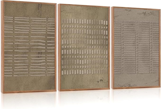 Large Abstract Brown Beige Framed Canvas Wall Art,Modern Lines Dots Wall Decor,Boho Neutral Minimalist Artwork,Mid Century Geometric Art Print for Living Room,Bedroom,Office- 24"x36"x3