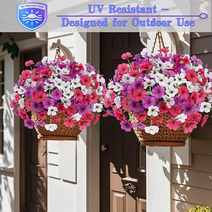 Geegoods Artificial Mums Flowers for Outdoors, 12 Bundles UV Resistant Fake Plastic Colorful Mix Flowers for Patio Porch Spring Summer Decor