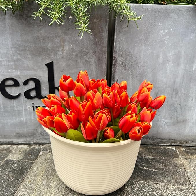 Artificial Fake Flowers Tulip for Outdoor Decoration,UV Resistant Faux Plastic Fabric Greenery Shrubs Plants Fake Flowers Hanging Planter Kitchen Home Garden Wedding Decor (Orange)