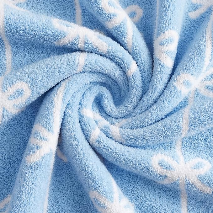 WRENSONGE Soft Throw Blanket for Couch-Cozy Reversible Knitted Blankets | Lightweight Warm Fluffy Decor for Women, Mom, Her & Girls, Sofa, Chair, Bed, 50x60in, Blue Bow