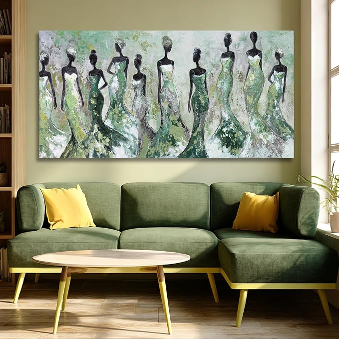 Dolidoteart Black Women Canvas Wall Art, Large Wall Decor for Living Room, Green White Women Wall Art Print for Bedroom Office, Modern Canvas Art, 29x58 Inch