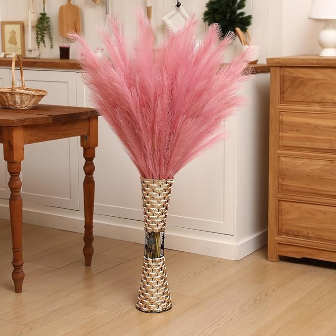 Wertuirk Dark Pink Pampas Grass, 8 Pcs 45 Inch Tall Large Faux Pompous Grass, Long Artificial Flowers for Floor Vases, Wedding Centerpieces, Baby Shower and Home Decoration (Dark Pink)