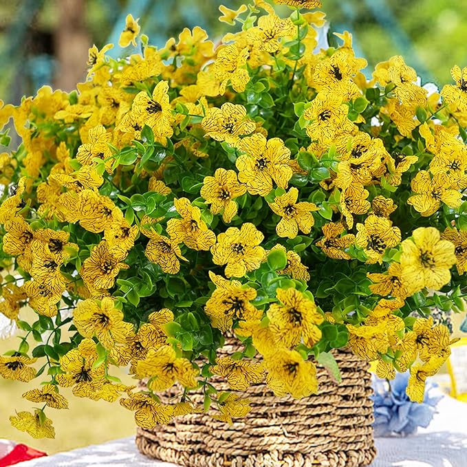 trytuny Artificial Flowers for Outdoor, UV Resistant Fake Silk Flowers, Realistic Faux Plants for Outside Indoor Porch Patio Window Box Planter Home Decor (14, Yellow)