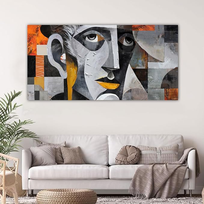 YDYSUNE Large Abstract Wall Art - Cubism Geometric Male Portrait Canvas Picture Modern Painting & Grey Artwork Ready to Hang Wall Decor for Living Room, Office 24×48INCHS