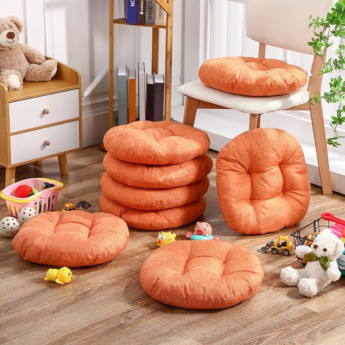 Fumete 8 Pcs 16 Inch Floor Cushions Pillow for Kids Bulk Classroom Round Flexible Seating Floor Cushions for Students Home Daycare School Reading Corner Yoga Meditation Picnic (Orange)