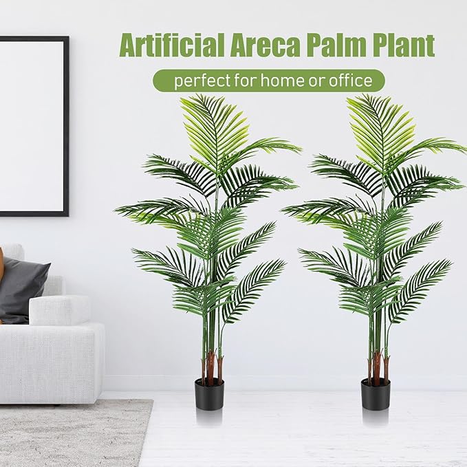 Jexine 2 Pack Artificial Palm Trees 5Ft, Fake Plants Fake Trees Artificial Areca Palm Plants for Outdoor Indoor Faux Palm Tree in Pot for Pool Home Decor Office Housewarming Gift Modern Decoration