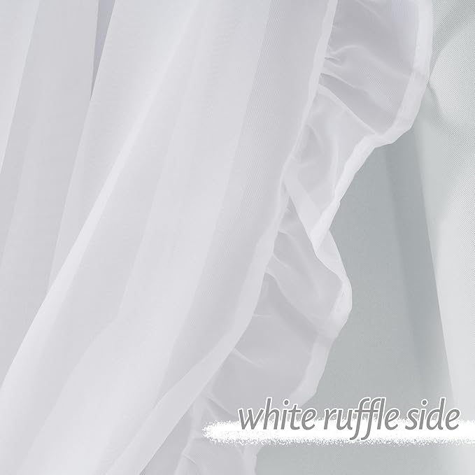 PONY DANCE Shabby Chic Curtains for Bedroom Double Layer Ruffle Sheer Overlay with Tiebacks French Country Drapes for Room Decor, 52" W x 63" L, Greyish White, 2 Pieces