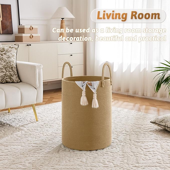 Artfeel Laundry Basket,Woven Cotton Rope Laundry Hamper,80L for Decorative Storage of Dirty Clothes,Toys and Blankets in Bathroom,Baby Room and Living Room