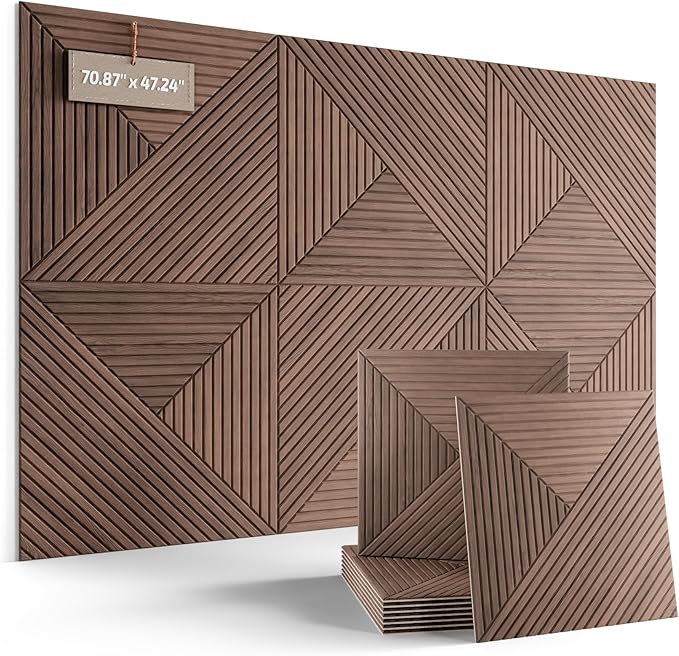 Fluxynara Large Felt Bulletin Board,Cork Board Alternative 70.87'' x 47.24'' Art Acoustical Wall Panels-6 Pack with 60 Adhesive Tabs,for Recording Studio/Home Offices-Walnut/Facet