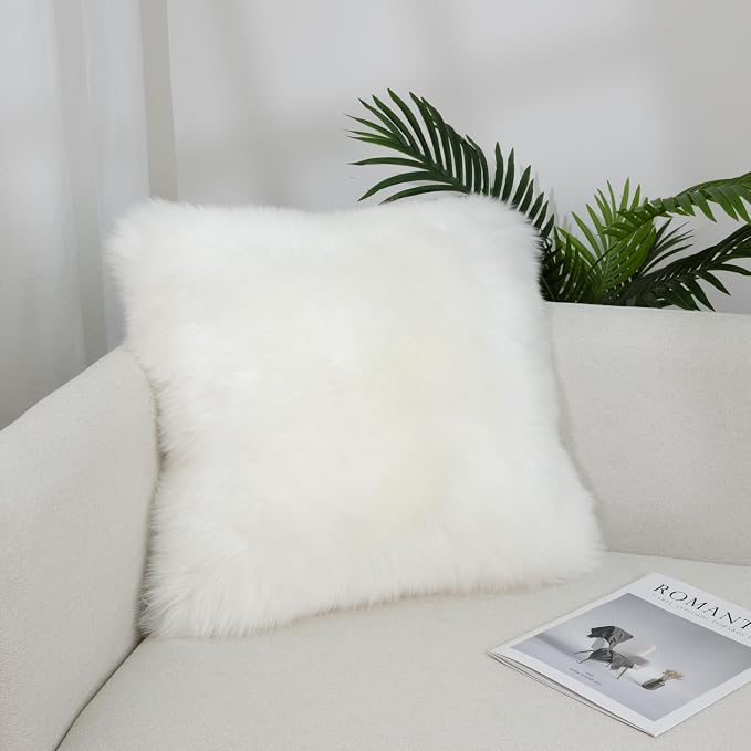 Luxury Soft Fur Sheepskin Fleece Cushion Cover Pillowcase Decorative Throw Pillows Covers, No Pillow Insert, 1pc (Pearly White, 18"×18")