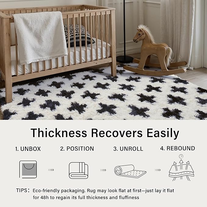 PureCozy Black and White Rug 5x8 for Living Room, Super Soft Modern Shag Rug Washable Fluffy Rugs Indoor Fuzzy Carpet Non-Slip Fluffy Rugs for Bedroom Home Aesthetic Decor