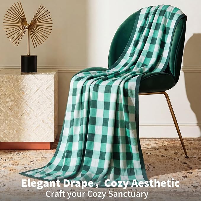 BOV Knit Checkered Throw Blanket - 100% Viscose Silky Super Soft Breathable Lightweight Summer Blanket for Chair Couch Sofa, Perfect Self Care Gifts for Women, Fern Green 50"x60"