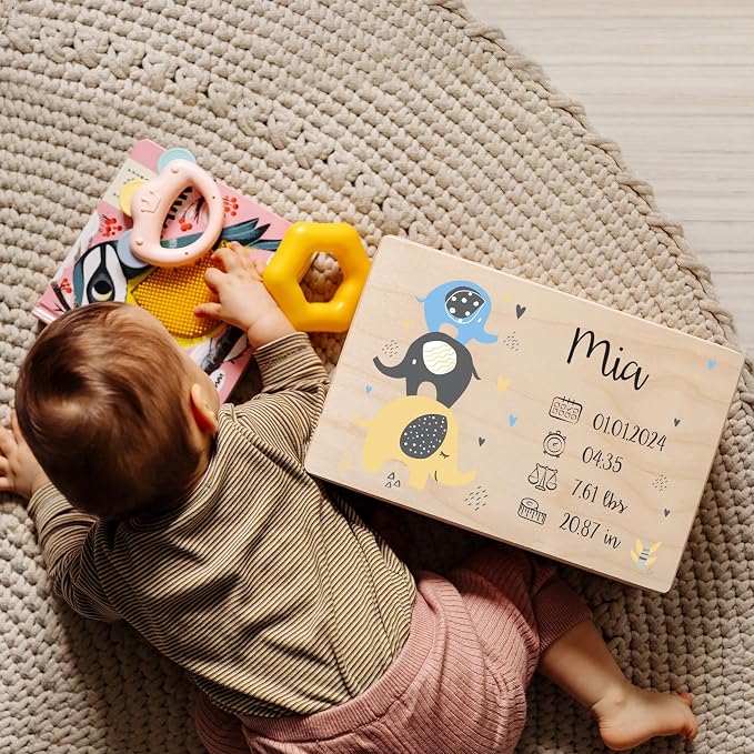Creative Deco Personalized Wooden Storage Box Baby Memory Box | 11.8 x 7.87 x 5.51 in (+-0.5) | Hinged Lid Handle Engraving | Unpainted Gift Box | Rough UNSANDED Keepsake Souvenir Chest