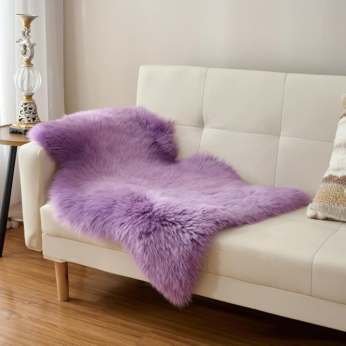Premium Genuine Sheepskin Area Ruge - Real Wool Fur Shaggy Carpet | Fluffy Soft Natural Lambskin Rug Seat Chair Covers for Couch Sofa Bedroom Living Room(Violet,2×3 Feet Sheepskin)