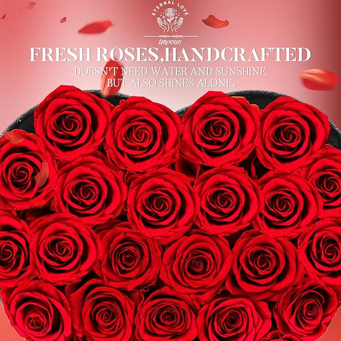 Impouo Preserved Rose in Heart Shape Box, 27 Forever Flowers, Eternal Roses, Birthday Gifts for Women, Wife, Her, Mother's Day -Red