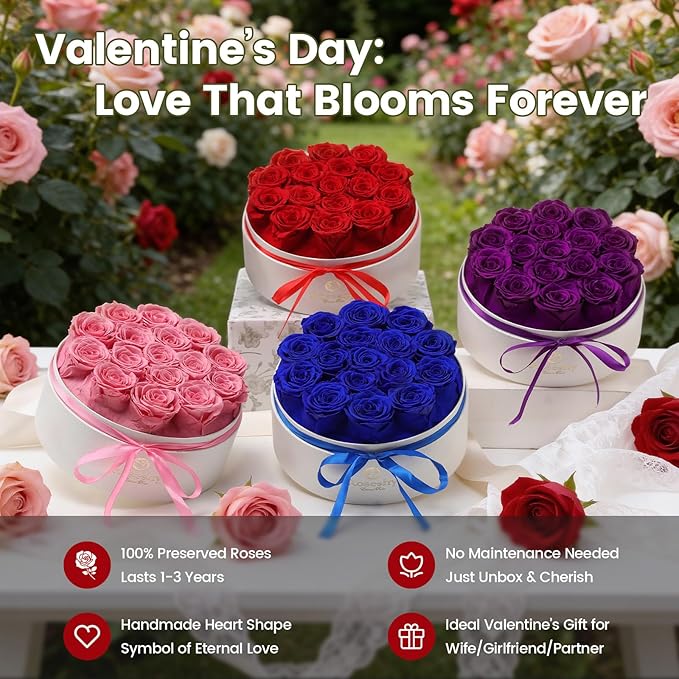 Mothers Day Flowers Roses Gifts for Mom,16pcs Red Forever Preserved Roses in Round Gift Box,Mothers Day Delivery Prime Gifts-Roses Gifts for Women,Mom.