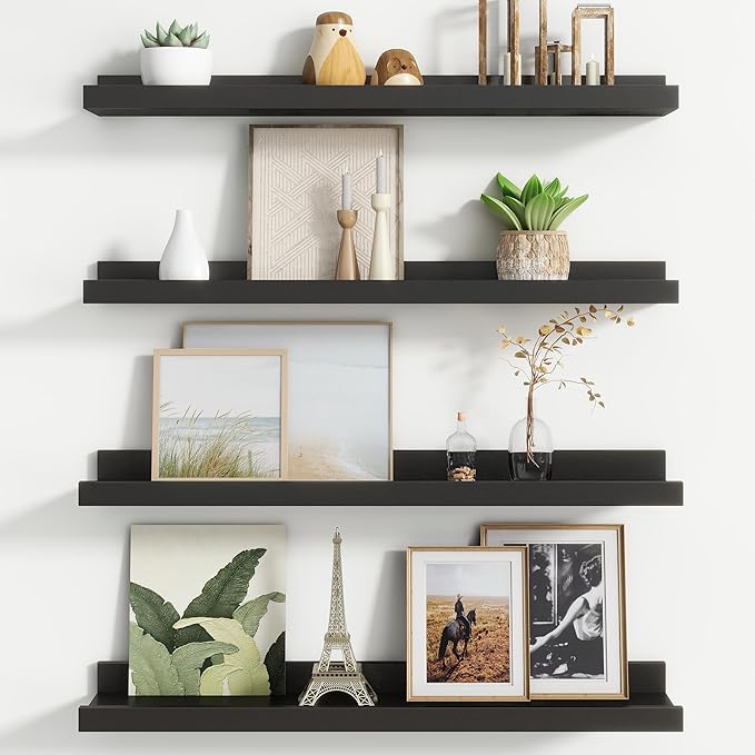FLYJOE Floating Picture Ledge Shelves for Wall Set of 4, 24 Inch Wall Shelves with Lip Long Large Nursery Book Shelf for Toys Storage Kids Bookshelf Wall Mounted Living Room Bedroom Decor Frames