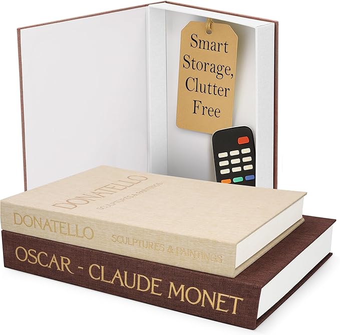 Decorative Books for Home Decor – Set of 2 Linen Faux Books & Fake Book Storage – Shelf, Coffee Table, Bookshelf, Entryway & Mantel Decor – Hidden Magnetic Keepsake Box