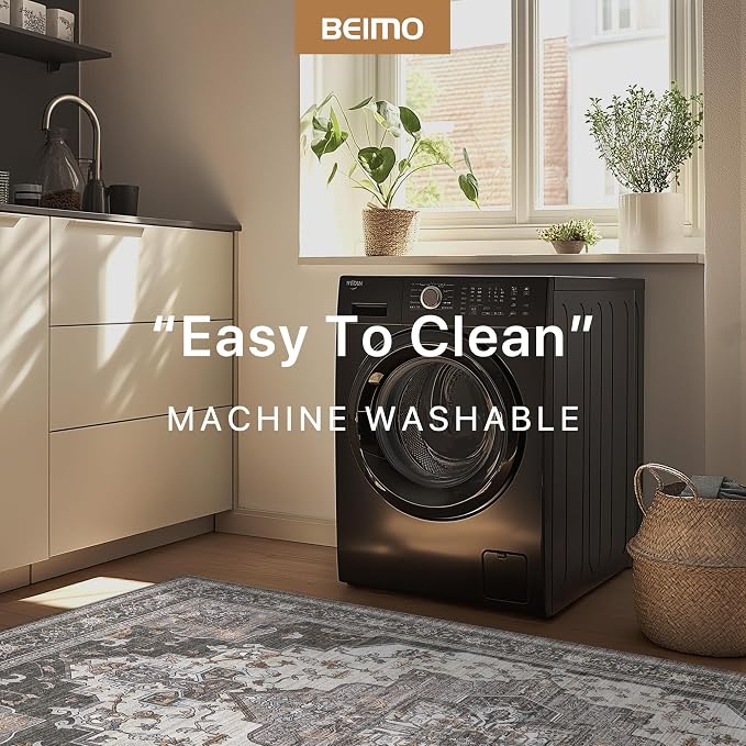 BEIMO Area Rugs 5x7 for Living Room Bedroom, Modern Vintage Boho Machine Washable Large Rug Soft Rug, Low Pile Floor Carpet with Non Slip Backing for Dining Room,Dark Grey