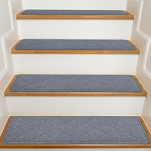 KOOTETA Stair Treads for Wooden Steps Indoor, 15 Pack 8" X 30" Non Slip Carpet Stair Treads with Reusable Adhesive for Kids Elders and Dogs, Surface Polyester TPR Backing Stair Runner Rugs, Dark Grey