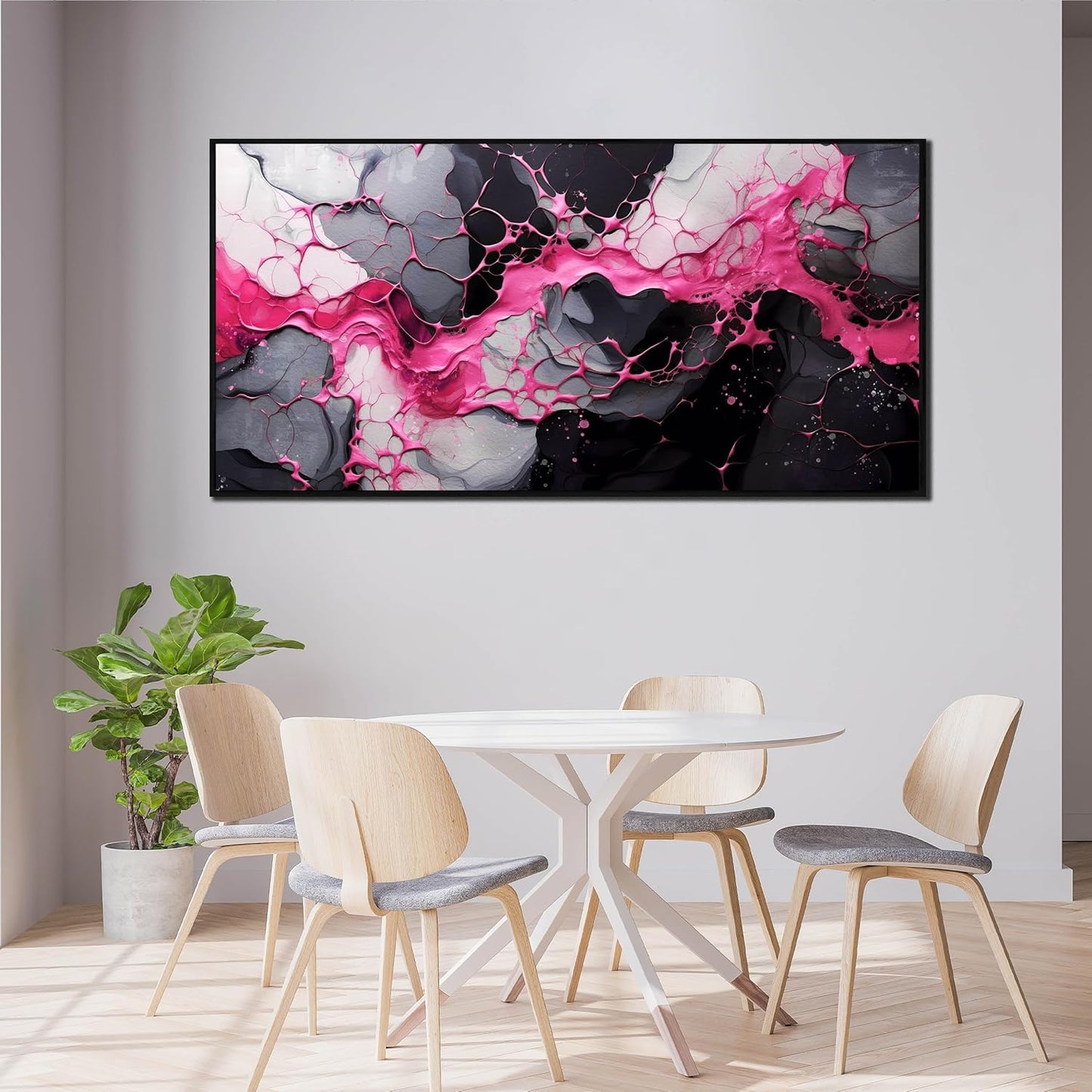 Abstract Wall Art for Living Room, Pink Canvas Wall Decor for Bedroom, Framed Picture Print, Large Size 59x29 Inches