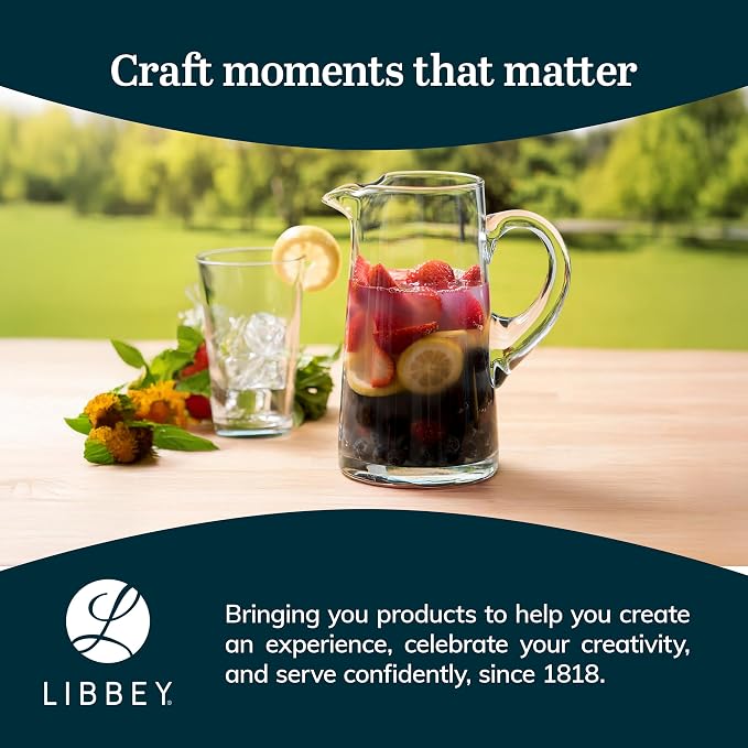Libbey Cantina Clear Glass Pitcher, 90 Oz, Modern, Elegant Glass Pitcher for Cocktails, Iced Tea & More, Handblown Beverage Serveware for Parties