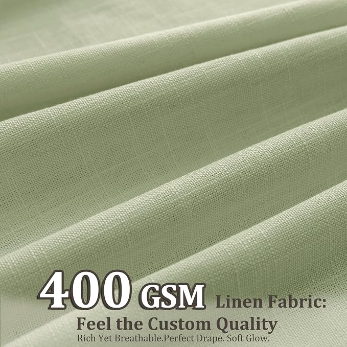 Pinch Pleated Linen Curtains 120 Inch, 2 Panels Premium 400GSM Memory Trained Semi Sheer Light Filtering Window Drapes for Living Room Bedroom Dining, Back Tab & Adjustable Hooks Rings , Sage Green