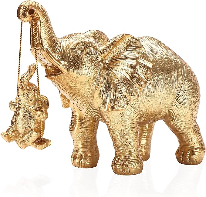 Elephant Statue. Gold Elephant Decor Brings Good Luck, Health, Strength. Elephant Gifts for Women, Mom Gifts. Decorations