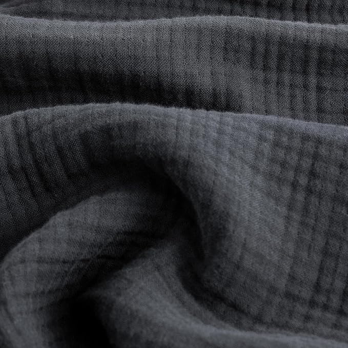 FOSSA Muslin Blanket 4-Layer 100% Cotton Gauze Blanket with Fringe 50"x60" | Super Soft Breathable Lightweight All Season & Decorative Blanket or Bed, Sofa, Office (Dark Gray,Throw)