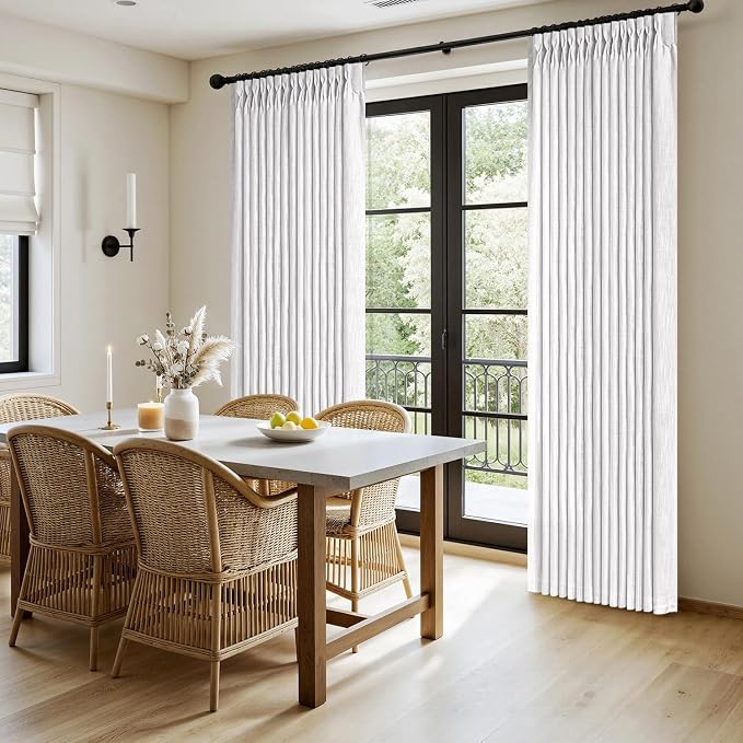 MIULEE Pinch Pleated White Thick Linen Curtains 96 Inches Long 2 Panels, Linen Texture Memory Trained Drapes for Living Room Bedroom, Pinch Pleat Back Tab Light Filtering Farmhouse Window Curtains