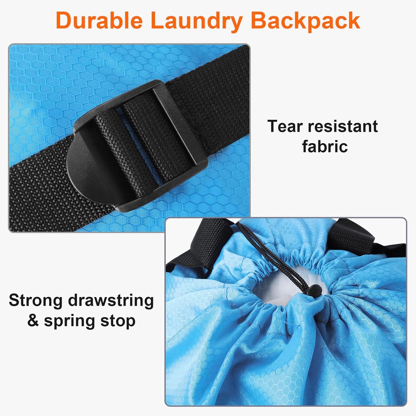 Femuar Laundry Bag Backpack Durable Laundry Bag with Shoulder Straps and Mesh Pockets Portable Laundry Dirty Clothes Hamper Bag for College Dorm (Blue)