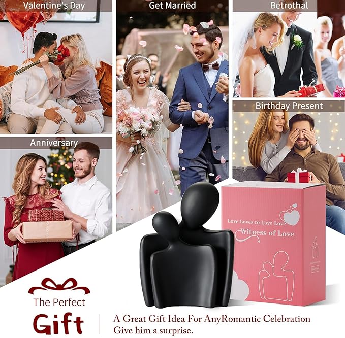 Flytime Love Couple Statue-8 Inch, Suitable for Home Modern Art Decor Sculpture Placed in TV Stand, Living Room, Bookshelf, Bedroom for Valentine's Day, Wedding, Anniversary (Black)