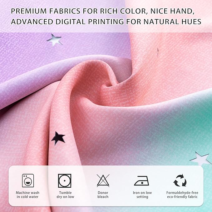 XiDi Curtains for Girls Bedroom 2 Panel Set, Thermal Insulated Window Ombre Panels, Rainbow Pink Drapes for Kids Room Unicorn Wall Decals, Black Out Curtains 54 Inch Long Pink/Purple/Green 52x54