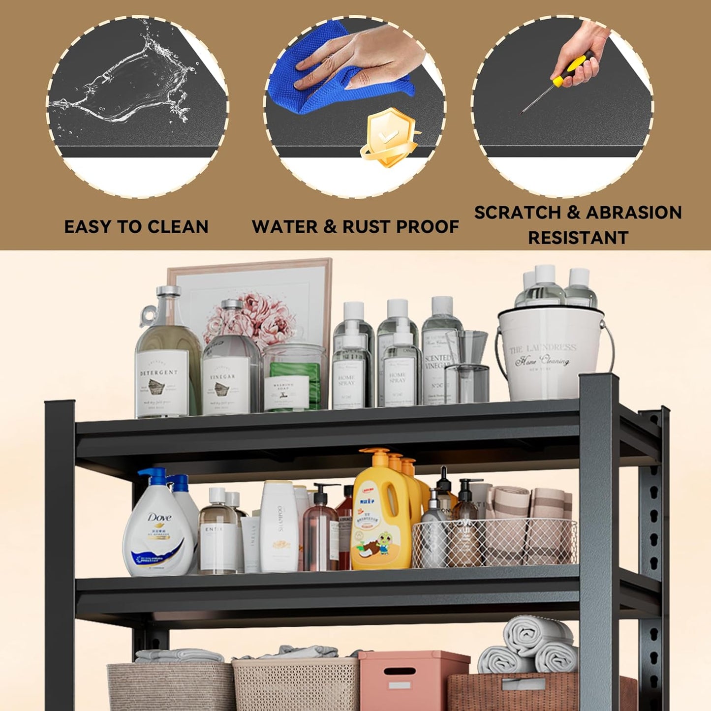 Upgraded Over The Toilet and Washer Storage Shelf,4 Tiers Laundry Room Standing Shelf,Bathroom Storage and Organizer Rack,Laundry Room Space Saver with Adjustable Shelves,39" W x 14" D x 63" H, Black